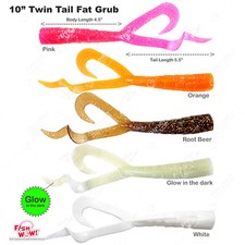 10" (with tail extended) Twin Tail Perch 8" Grub Pink Orange Root Beer Glow New