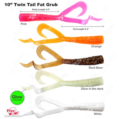 10'' (with tail extended) Twin Tail Perch 8'' Grub Pink Orange Root Beer Glow New