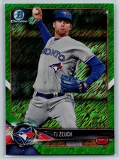2018 Bowman Chrome T.J. Zeuch Rookie Green Shimmer Refractor #/99 RC #BCP56