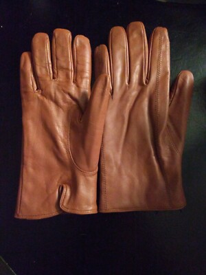Isotoner Genuine Khaki Brown Leather Ladies Gloves Faux Fur lined Sz. 9