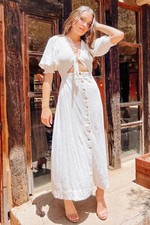 Free People String Of Hearts Maxi Dress Smocked V Neck Buttondown Cutout New M