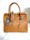 ITALIAN LOCK & KEY OSTRICH-EMBOSSED LEATHER BAG HANDBAG SATCHEL - MADE IN ITALY