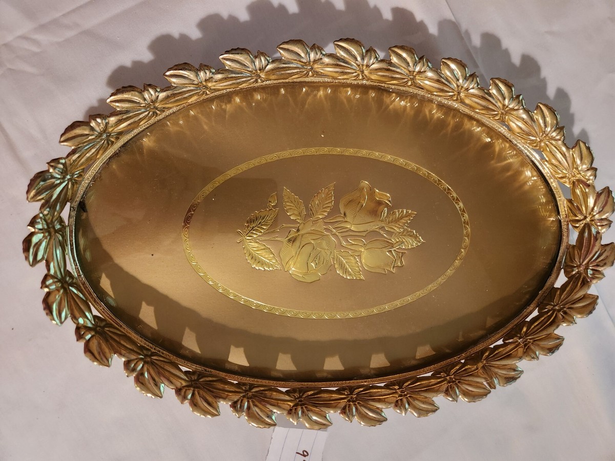 Vintage Gold With Rose Vanity Tray