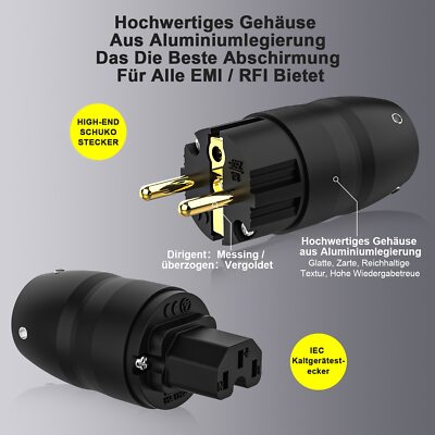 Vergoldet aluminium Rhodium Plated Schuko Power Plug Connector EU IEC Stecker
