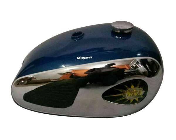 FüR BSA A7 A10 Super Rakete Blau Benzintank Chrom + Kappe & Knie Pad-image