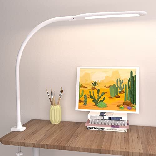 LED Desk Lamp with Clamp,Flexible Gooseneck Clamp Lamp,Dimmable,Touch White