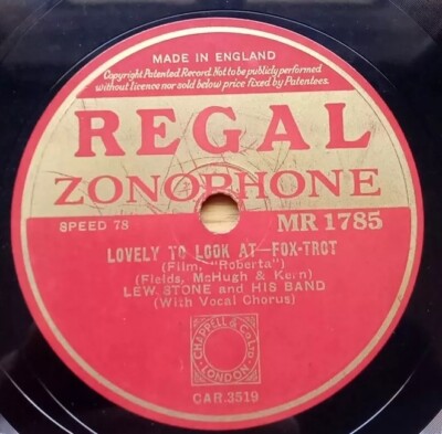 Lew Stone ''Lovely to look at/I won't dance'' (1935) 78rpm 10'' ReZo MR 1785 EX+