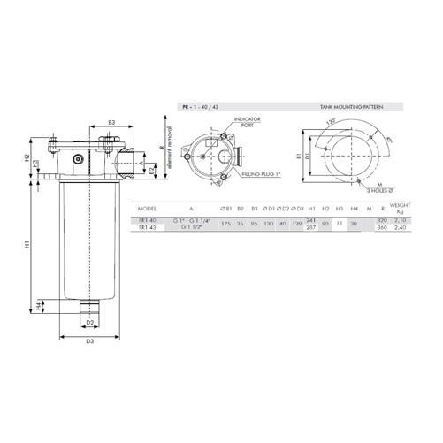 Filtre Hydraulique Filtrec Ligne Retour FR-1-40/43 - Débardeur - Taille 1.1/2" - Flowfit