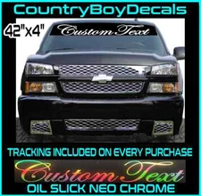 Custom Text 42" NEO CHROME Oil Slick WINDSHIELD Vinyl Decal Sticker Truck Car 