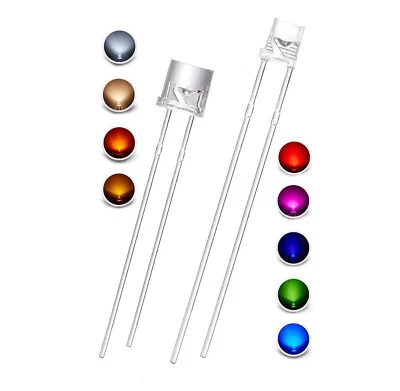 CHANZON 10-100 LEDs 5mm/3mm, runde/flache Bauform, wasserklar diverse Farben elpohl®