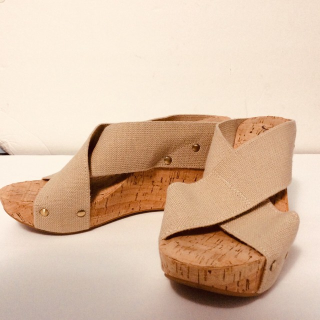 Lucky Brand Miller Cork Wedge Sandals Women’s Size 8 M Beige Fabric Upper eBay