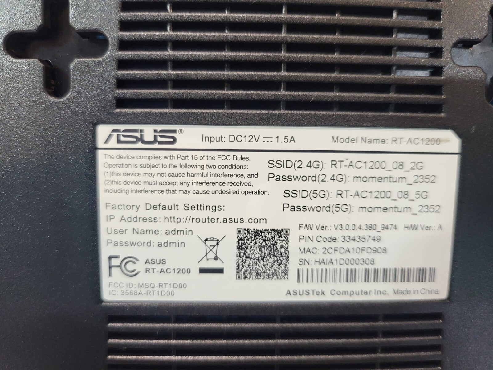 ASUS RT-AC1200 Black Ethernet USB Port Dual Band Wireless Internet Router WiFi
