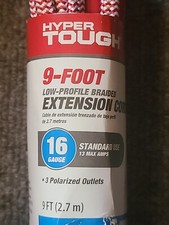 Hyper Tough 3-Outlet 9-ft Light-Duty Extension Cord With Flat Plug Red White New