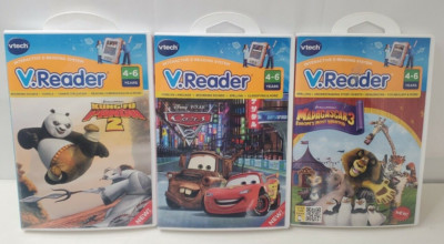 3 Vtech V.Readers Interactive E-Reading System Madagascar Kung Fu Panda Cars Lot