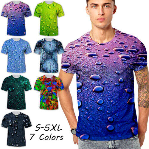 Rain Water Drops Streetwear 3D womens/mens Short Sleeve T-Shirt Casual Tops Tee - Picture 1 of 17