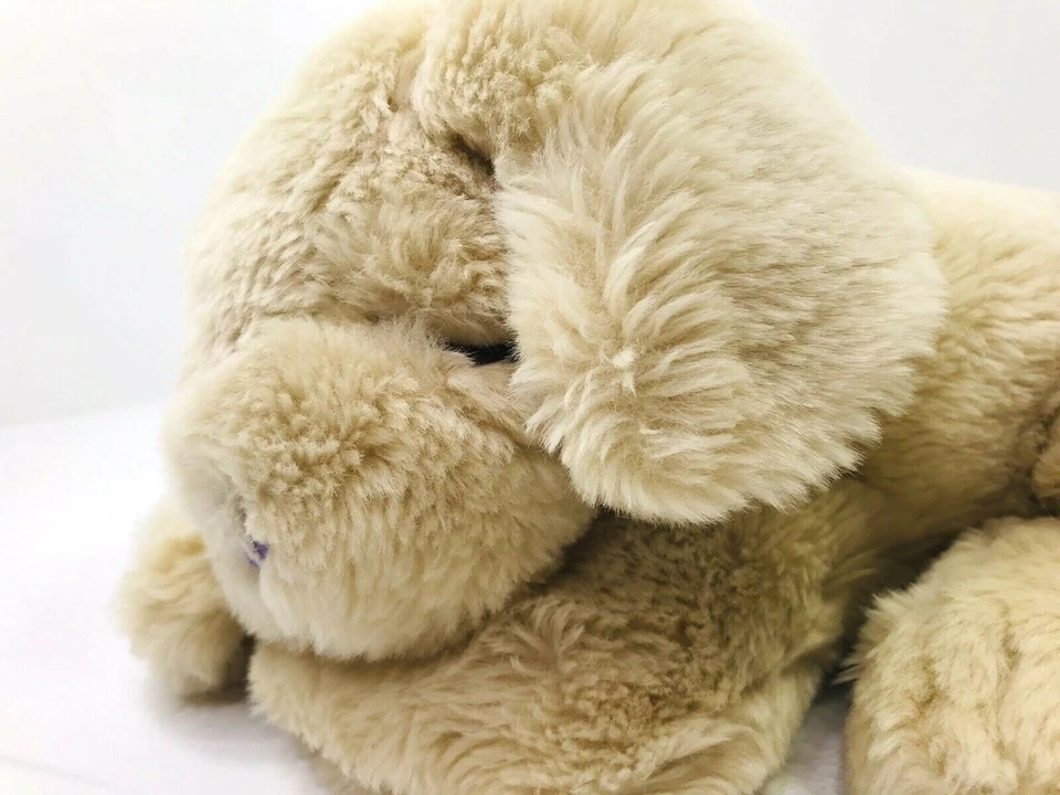 Cloud b Sleeping Beige Puppy Dog 16" Plush Lavender Ears Collar Embroidered Eyes - Image 4 of 4