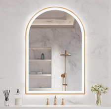 Arched LED Bathroom Wall Mirror 30"X36" with Anti-Fog Dimmable Backlight, Gold
