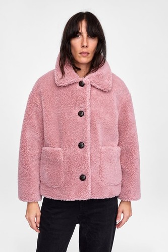 ZARA Pink Faux Fur Teddy Jacket \u0026 Coat 