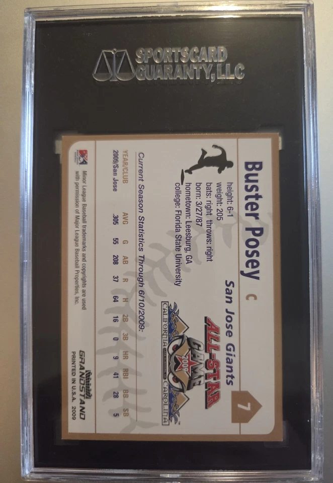 2009 Grandstand BUSTER POSEY autographed Minor League SF Giants SGC - Image 2 of 2