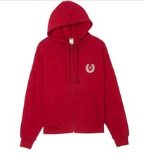 Victoria's Secret PINK Red Full Zip Hoodie XL Logo Accents W/Long Sleeve Pockets