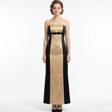Jessica McClintock Gunne Sax Strapless Dress Women Size 7 8 Black Gold Formal