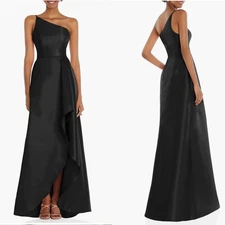 D831 NEW Alfred Sung BLACK One Shoulder SATIN Evening BRIDESMAID DRESS 8