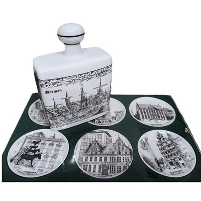 Bremen Porcelain Decanter & Boxed Trinket Dish Plate Set of 6   Vintage Germany