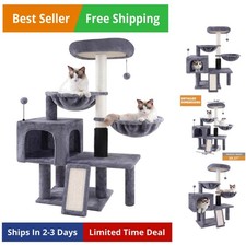 Cat Tree with Cat Condo and Two Hammocks, Cat Tower with Scratching Posts and...