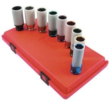 9 Pc. 1/2" Drive Thin Wall SAE & Metric Wheel Protector Deep Impact Socket Set