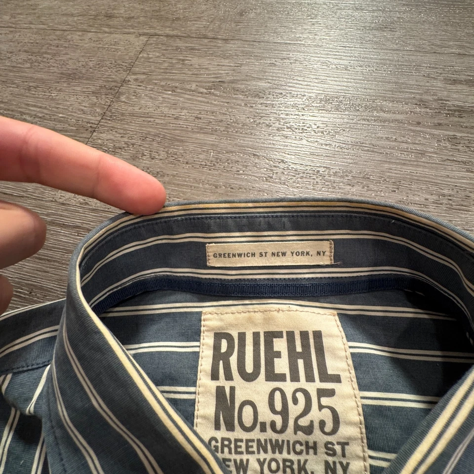Camisa Ruehl Nº 925 Para Hombre Mediana Azul Rayas Calce Clásico Manga Larga Abotonada Foto 3 de 4
