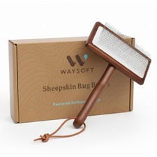 WaySoft Sheepskin Rug Brush with Premium Natural Beech Wood Handle, Restores ...