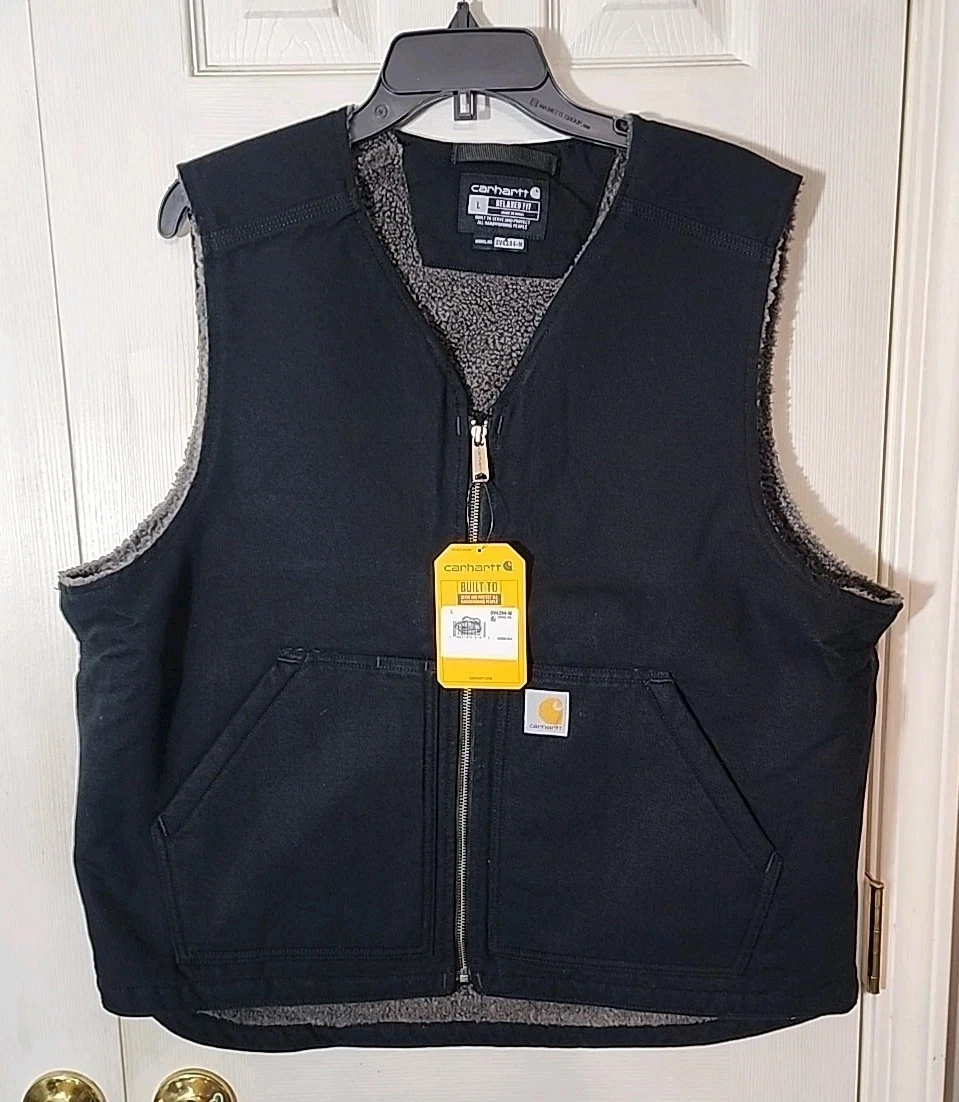 Carhartt NWT Men's L OV4394-M Relaxed Fit Washed Duck Sherpa Lined Black Vest