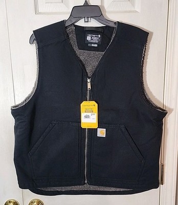 Carhartt NWT Men's L OV4394-M Relaxed Fit Washed Duck Sherpa Lined Black Vest