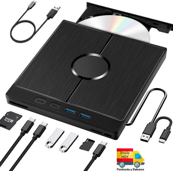 LECTOR DVD CD Y LECTOR TARJETAS Y HUB USB 3.0 Y USB-C EXTERNO  Win 7/8/10/11