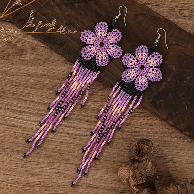 Handmade Seed Bead Fringe Earrings - Long Tassel Beaded Jewelry for Women