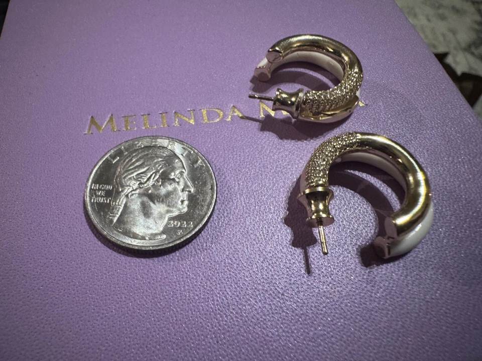 Melinda Maria Double Hoop Enamel and Gold Hoops with Pave Stones .75” bamboo  - Image 4 of 4