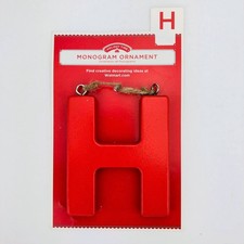 Letter H Holiday Monogram Ornament Xmas Red Wood Xmas 4" Holiday Time