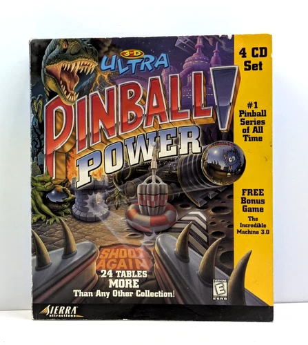 Vintage 3-D Ultra Pinball Power Big Box PC CD-ROM Game (Sierra, 1999) 4 CDs