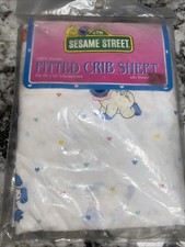 Vtg 1992 Sesame Street Fitted Crib Sheet Cotton NOS USA