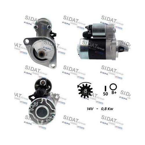 Démarreur Sidat S12HT0818A2 à couple élevé pour engins et moteurs Yanmar Hitachi