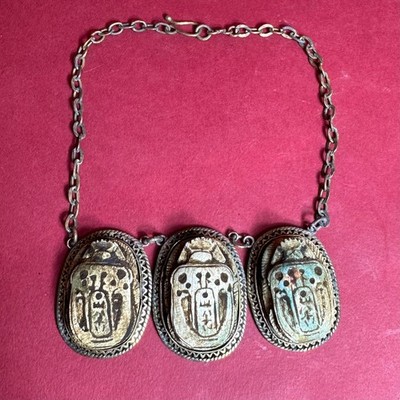 Authentic Ancient Egyptian Antiques Marble Egyptian Scarab Necklace Egyptian BC
