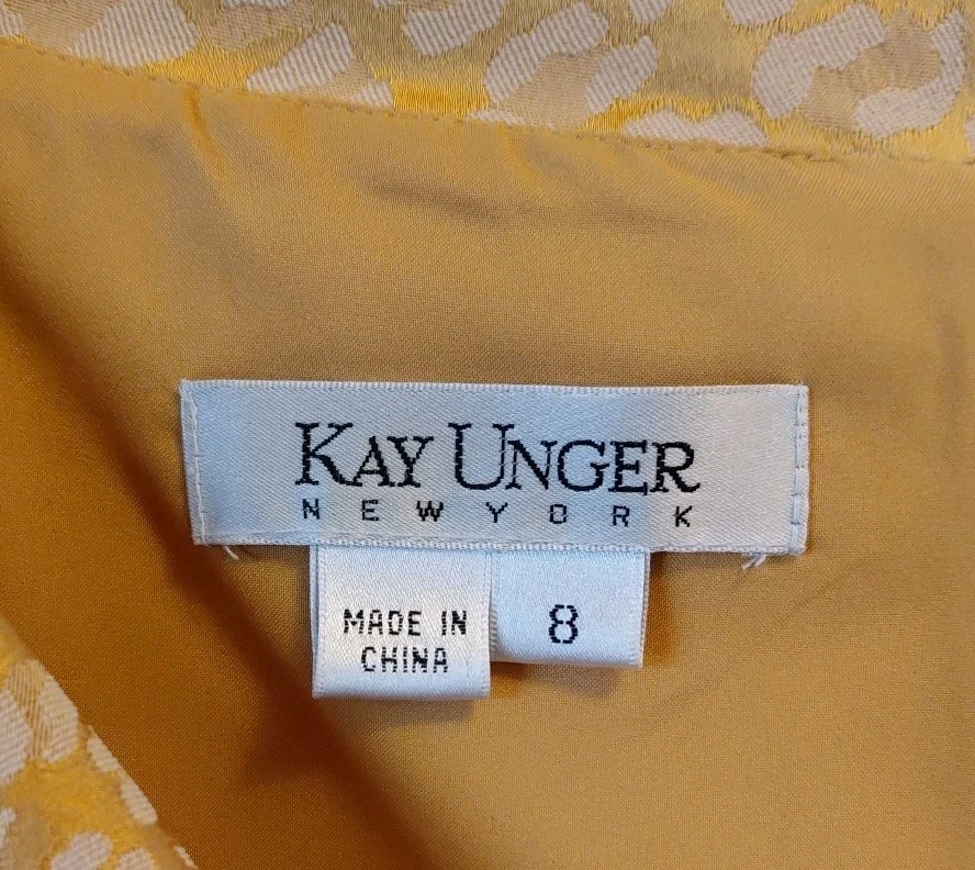 Vestido de cóctel Kay Unger New York para mujer talla 8 dorado animal jacquard elegante Foto 2 de 4