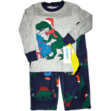 Toddler Boy 2T Carter's T-Rex Christmas Pajamas 2pc Fleece Cotton Dinosaur NWT