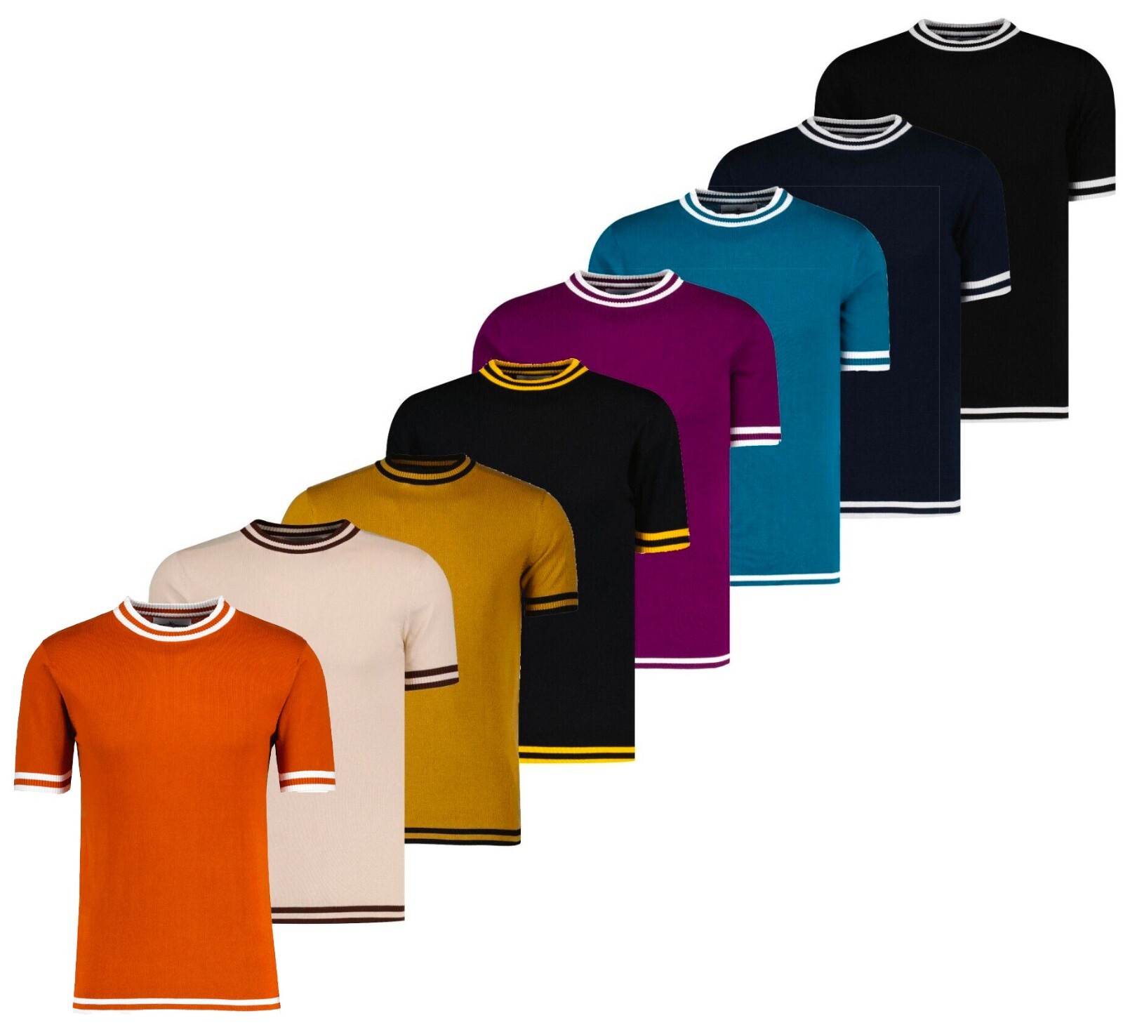 Madcap England Men's Retro Knitted T-Shirt - Sunburst Design, 60s 70s 80s Mod Style