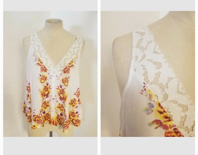 Free People Intimately Sz XS Cami Morning Rose Floral Lace Trim