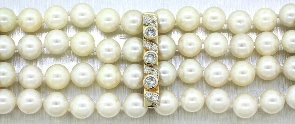 Vintage Natural Pearl and 1.00ctw Diamond Bracelet - 14k White Gold - Size 5.50" - Image 3 of 4