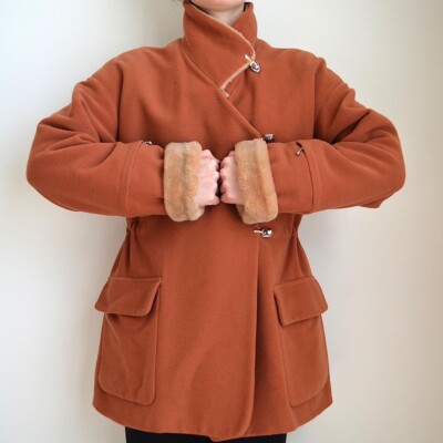 Barbara Bui Wool Caramel Coat With Fur Trim