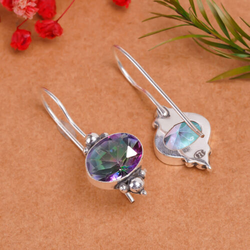 Rainbow Mystic Fire Topaz Gemstone 925 Sterling Silver Earring, Elegant Earring - Picture 4 of 4
