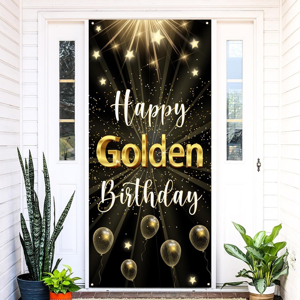Happy Golden Birthday Banner Golden Birthday Door Cover Golden Birthday Sign ...