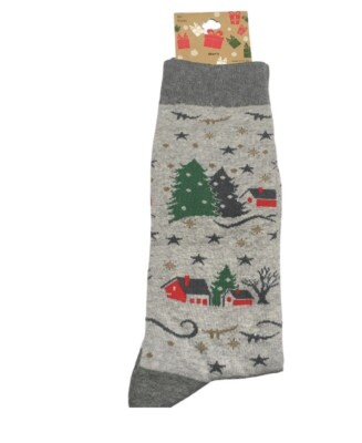 K.Bell Kbell Mens Holiday Socks Grey Cabin trees Blend 10-13